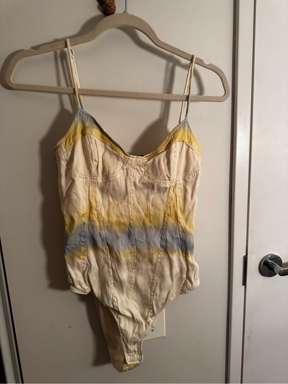 Zara Cream Tie Dye Sweetheart Bodysuit Blue Yellow Size S - Picture 5 of 5